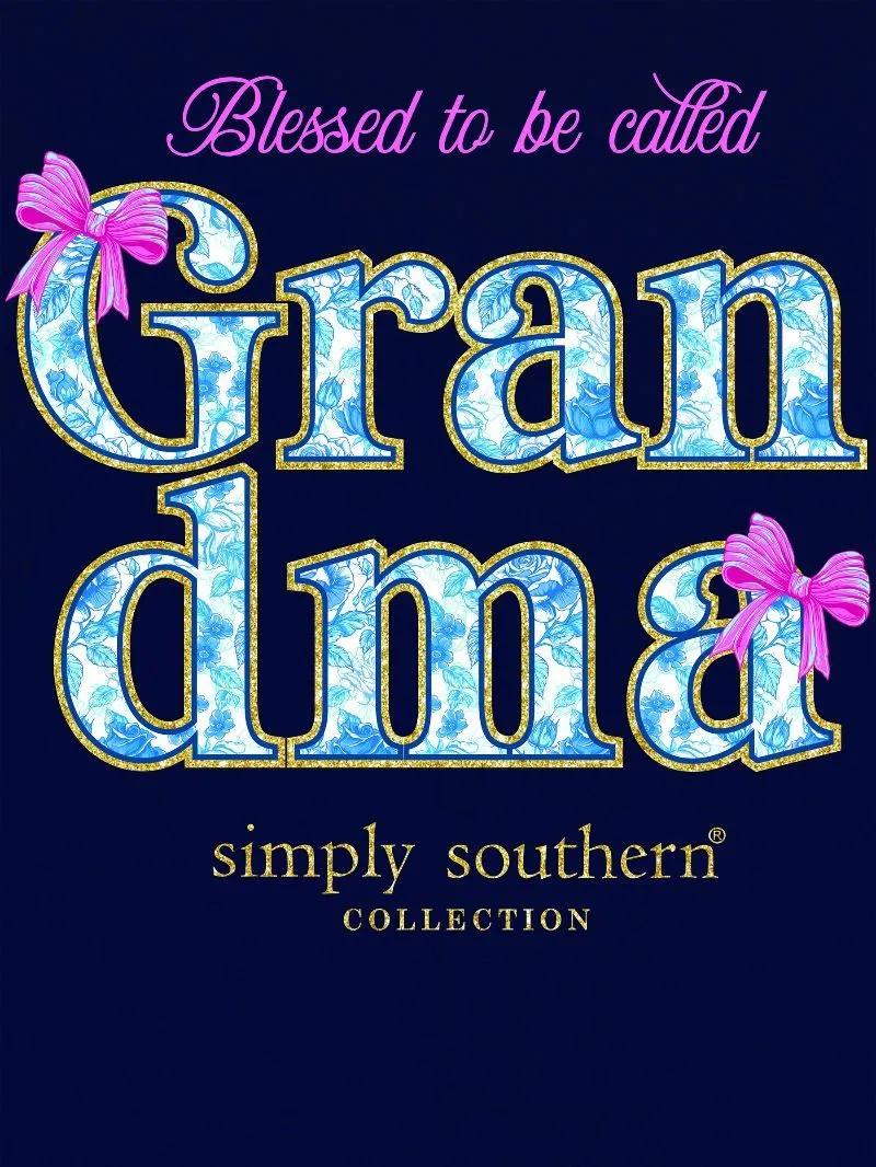'Grandma' Blue Rose & Bows Short Sleeve Tee by Simply Southern (Ships Early March)