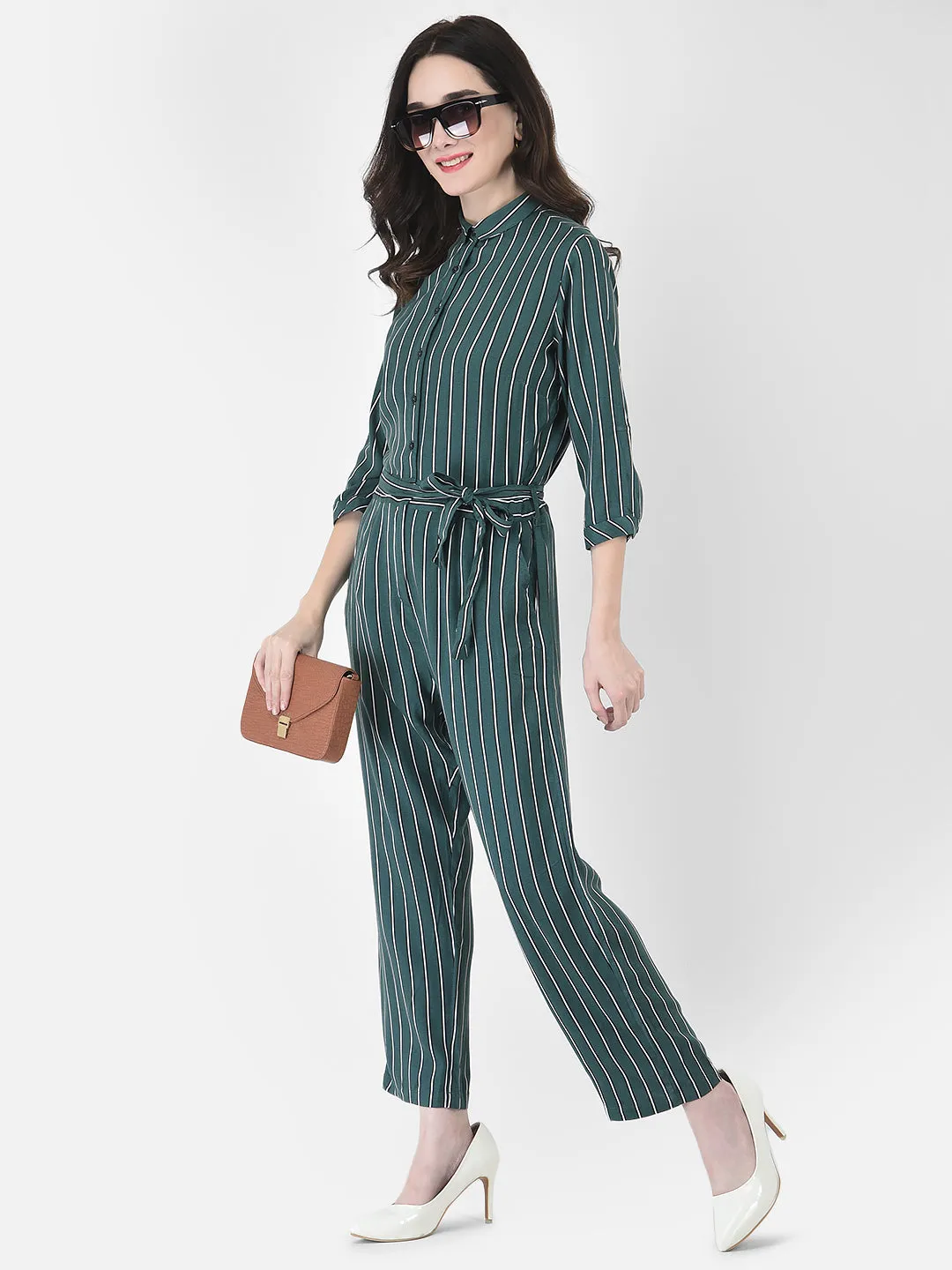 Green Striped Jumpsuit