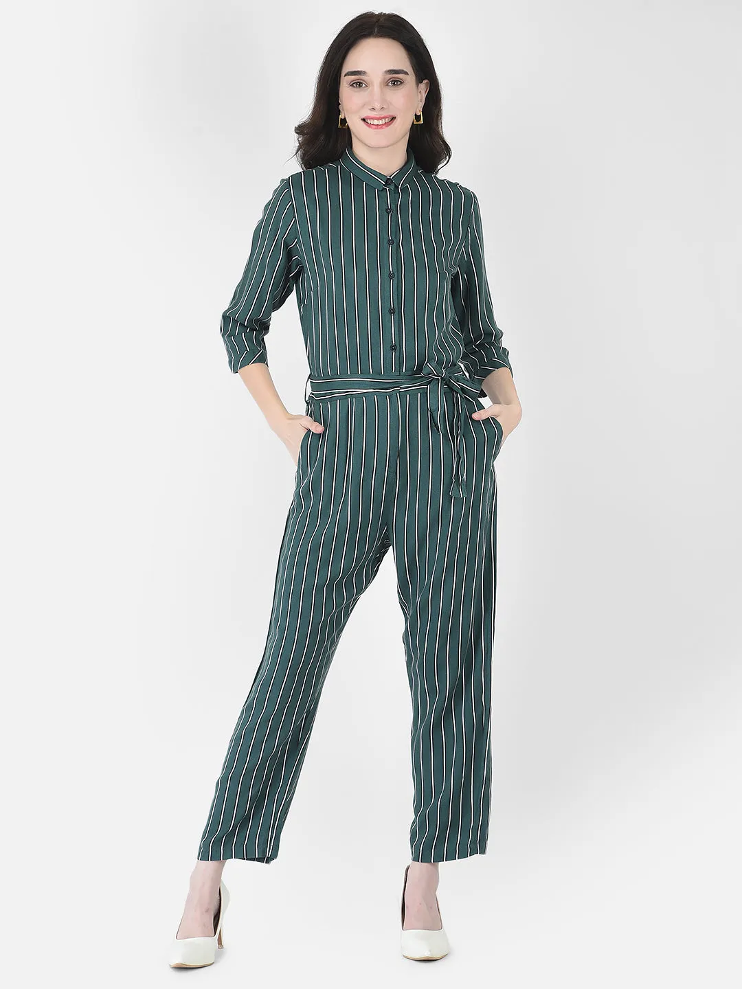 Green Striped Jumpsuit