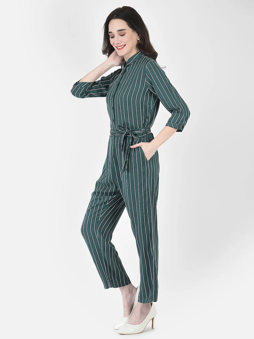 Green Striped Jumpsuit