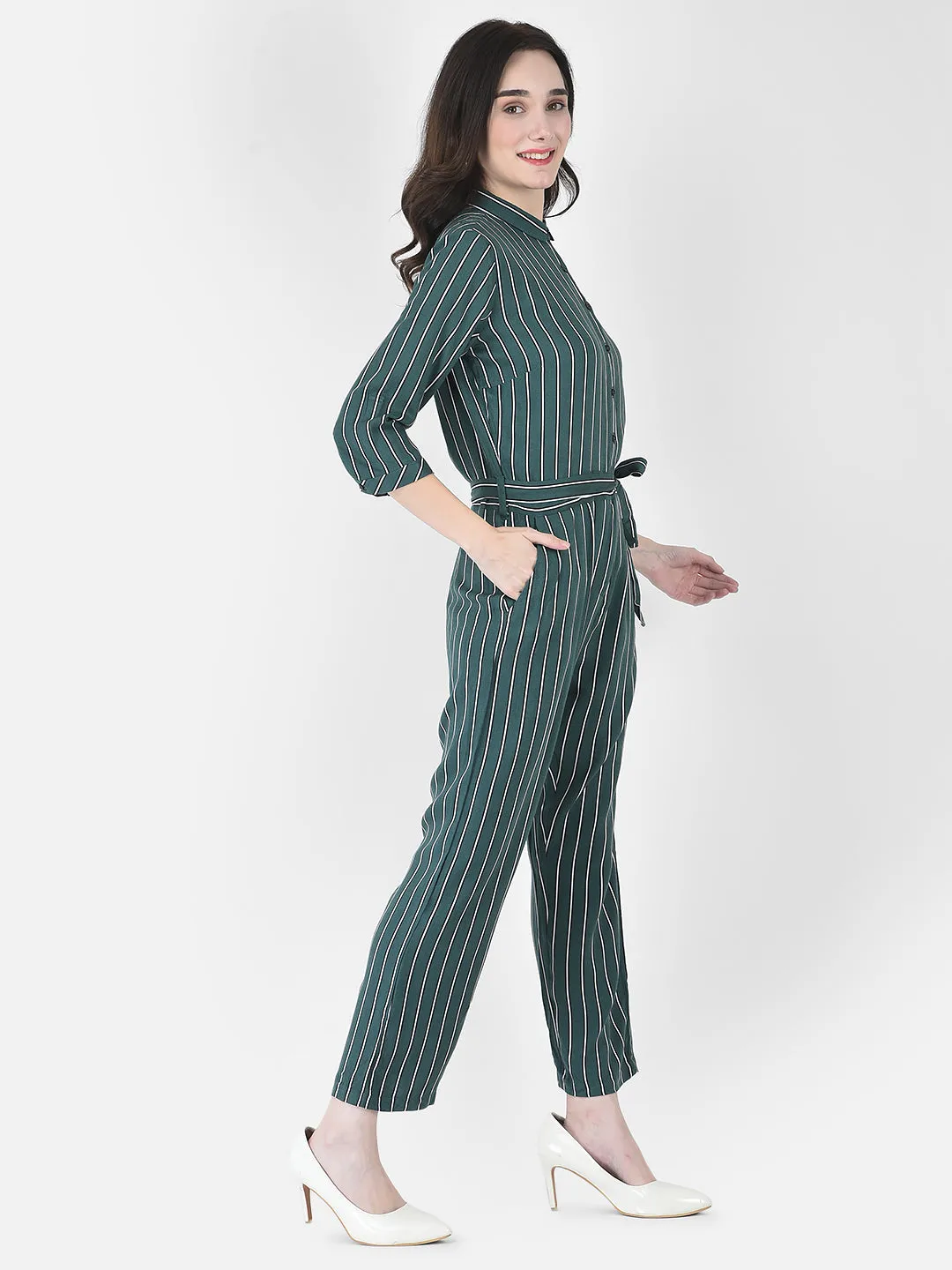 Green Striped Jumpsuit