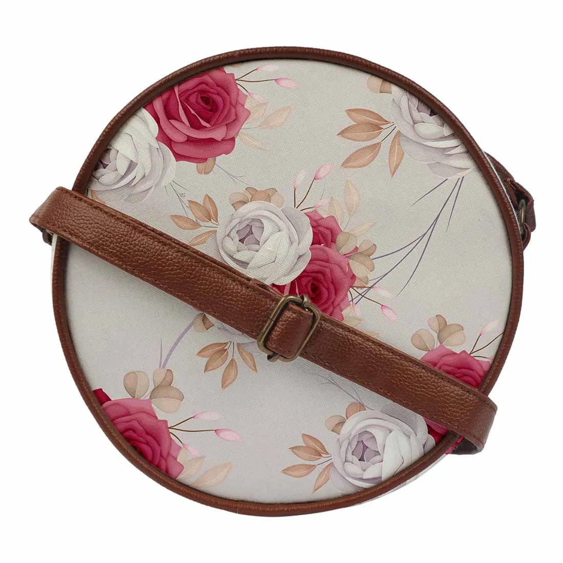 Grey Floral Round Sling Bag