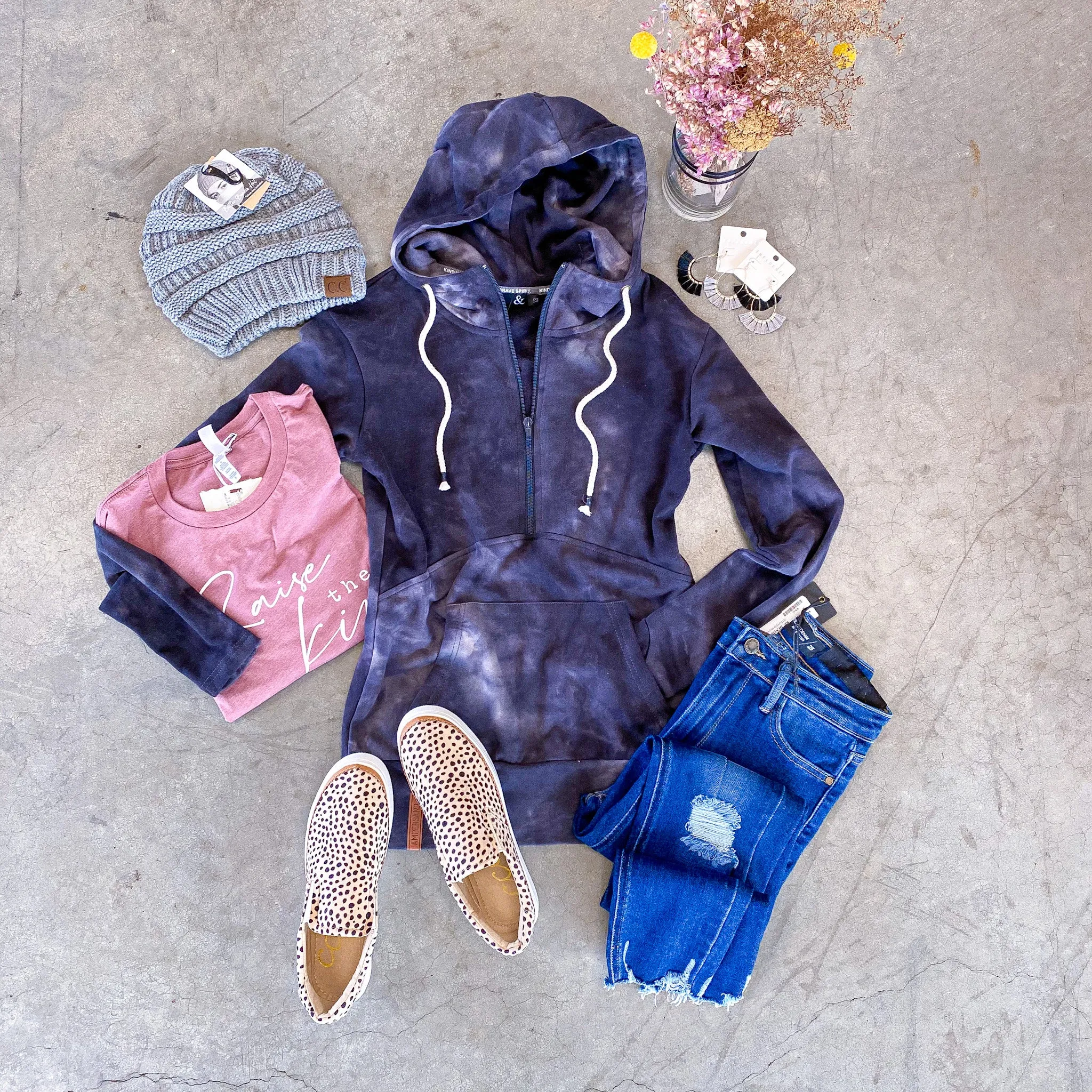 Half Zip Hoodie Tie Dye