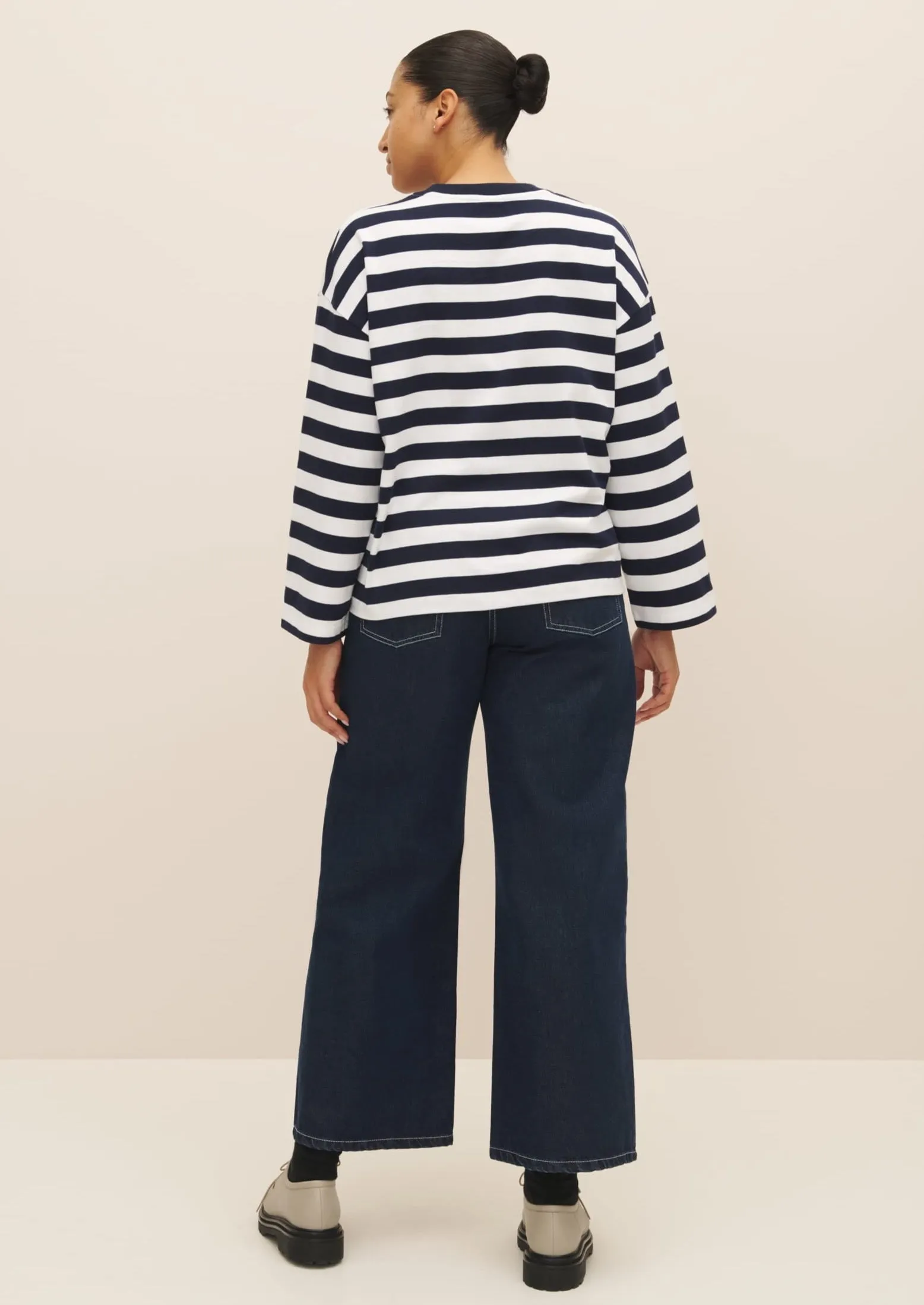 Heavy Boxy Long Sleeve Top, Navy/White Stripe