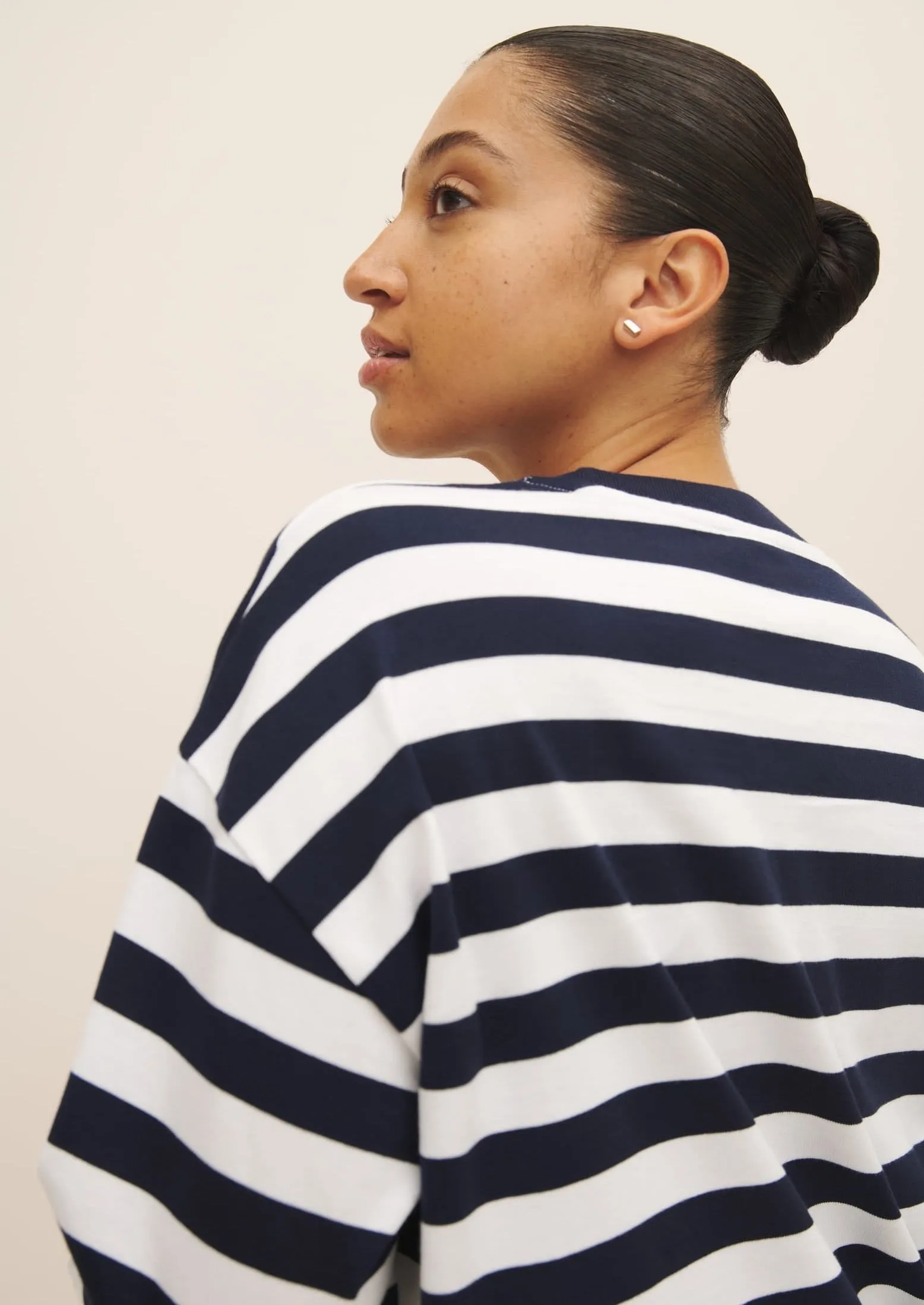 Heavy Boxy Long Sleeve Top, Navy/White Stripe