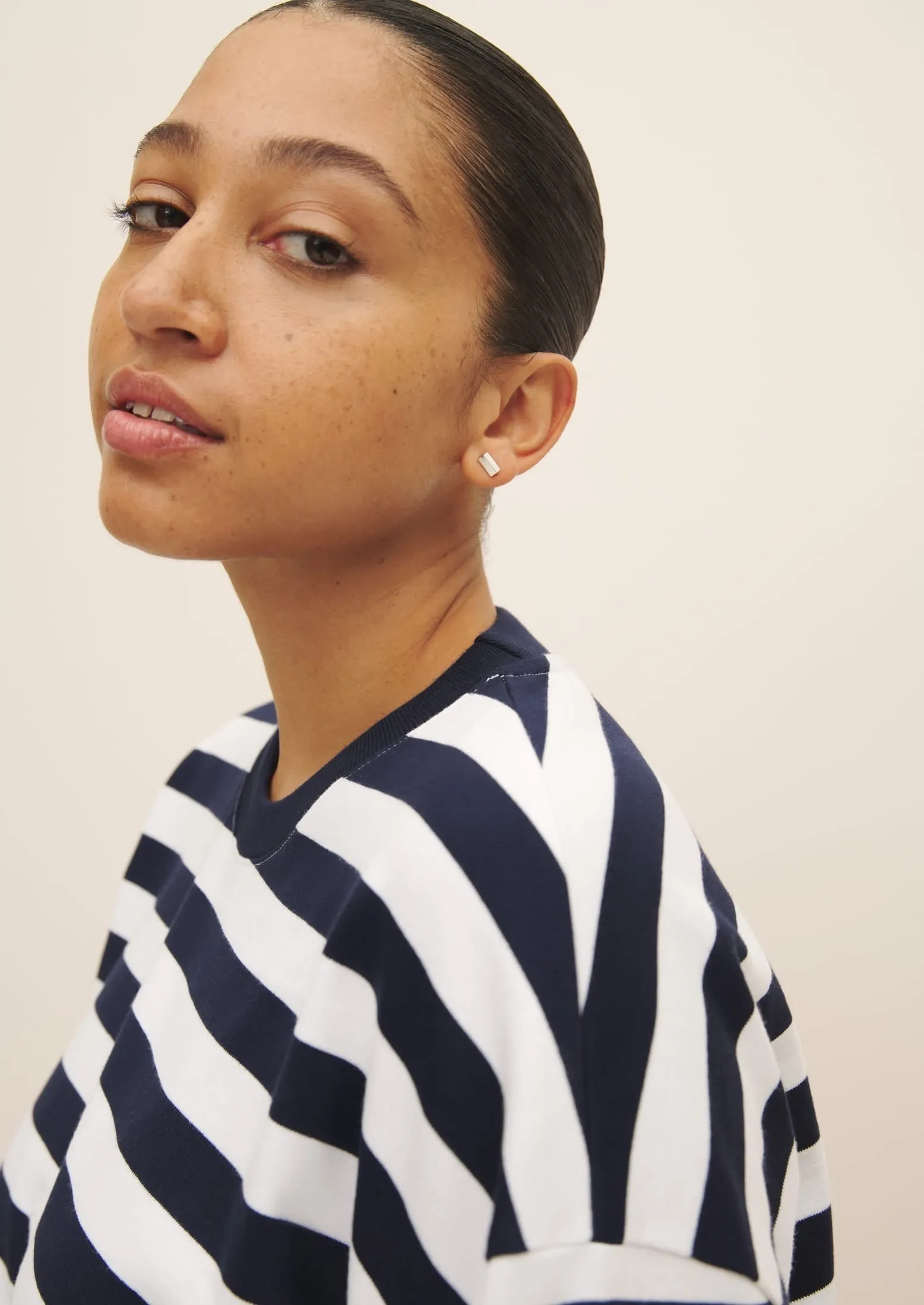 Heavy Boxy Long Sleeve Top, Navy/White Stripe