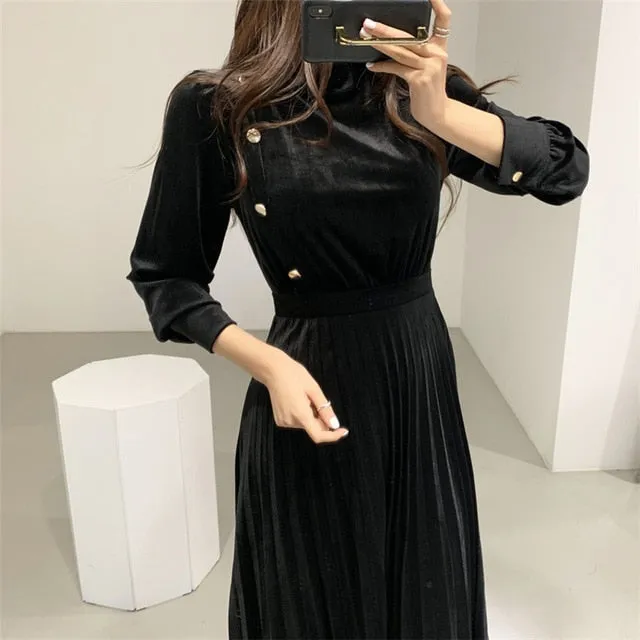 HziriP 2020 Retro Palace Style Velvet Office Lady Sexy Slim Elegant OL Work Wear Fashion Chic High Waist Women Long Dresses