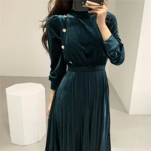 HziriP 2020 Retro Palace Style Velvet Office Lady Sexy Slim Elegant OL Work Wear Fashion Chic High Waist Women Long Dresses