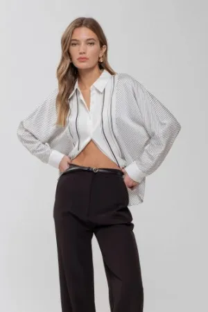 Ivory Asymmetrical Stripe Button Down Blouse