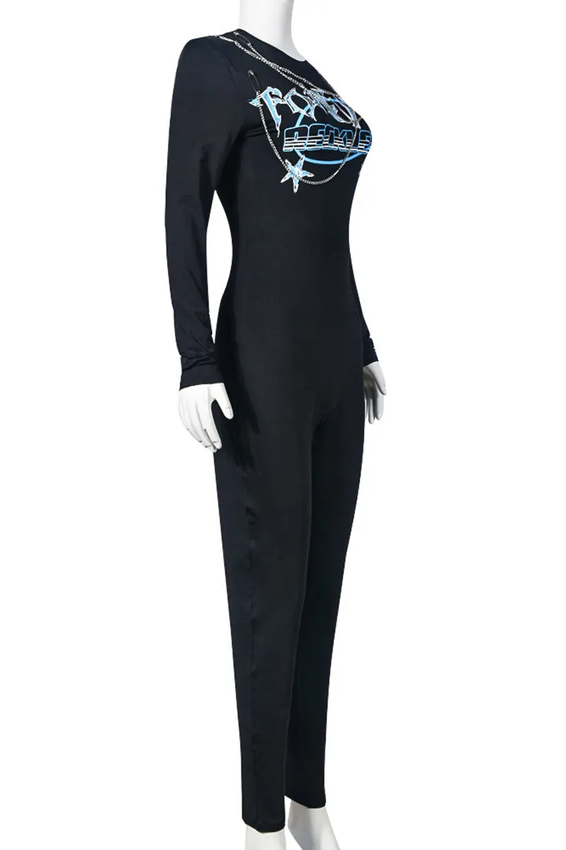 JG0112 Graphic Bodycon Jumpsuit