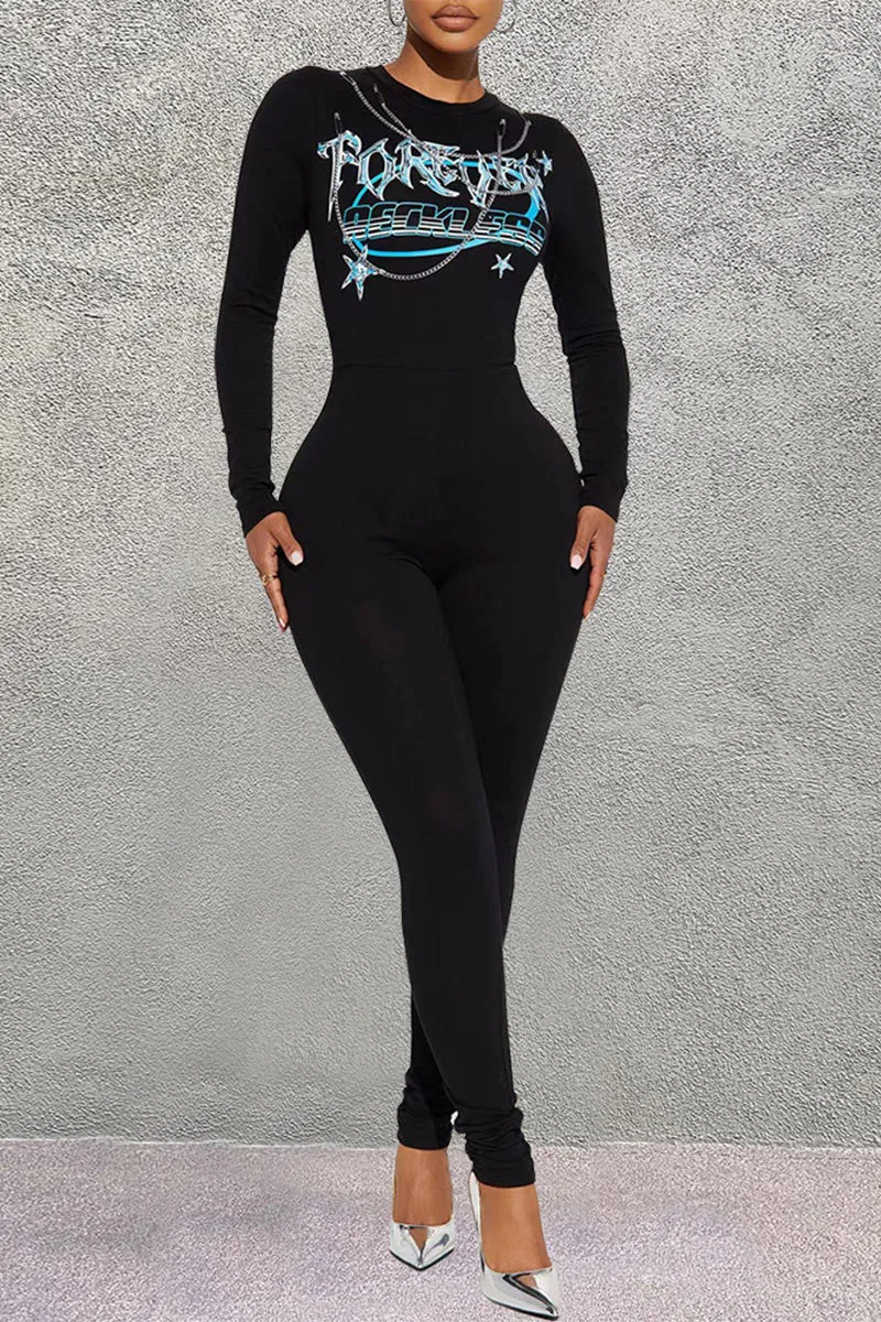 JG0112 Graphic Bodycon Jumpsuit