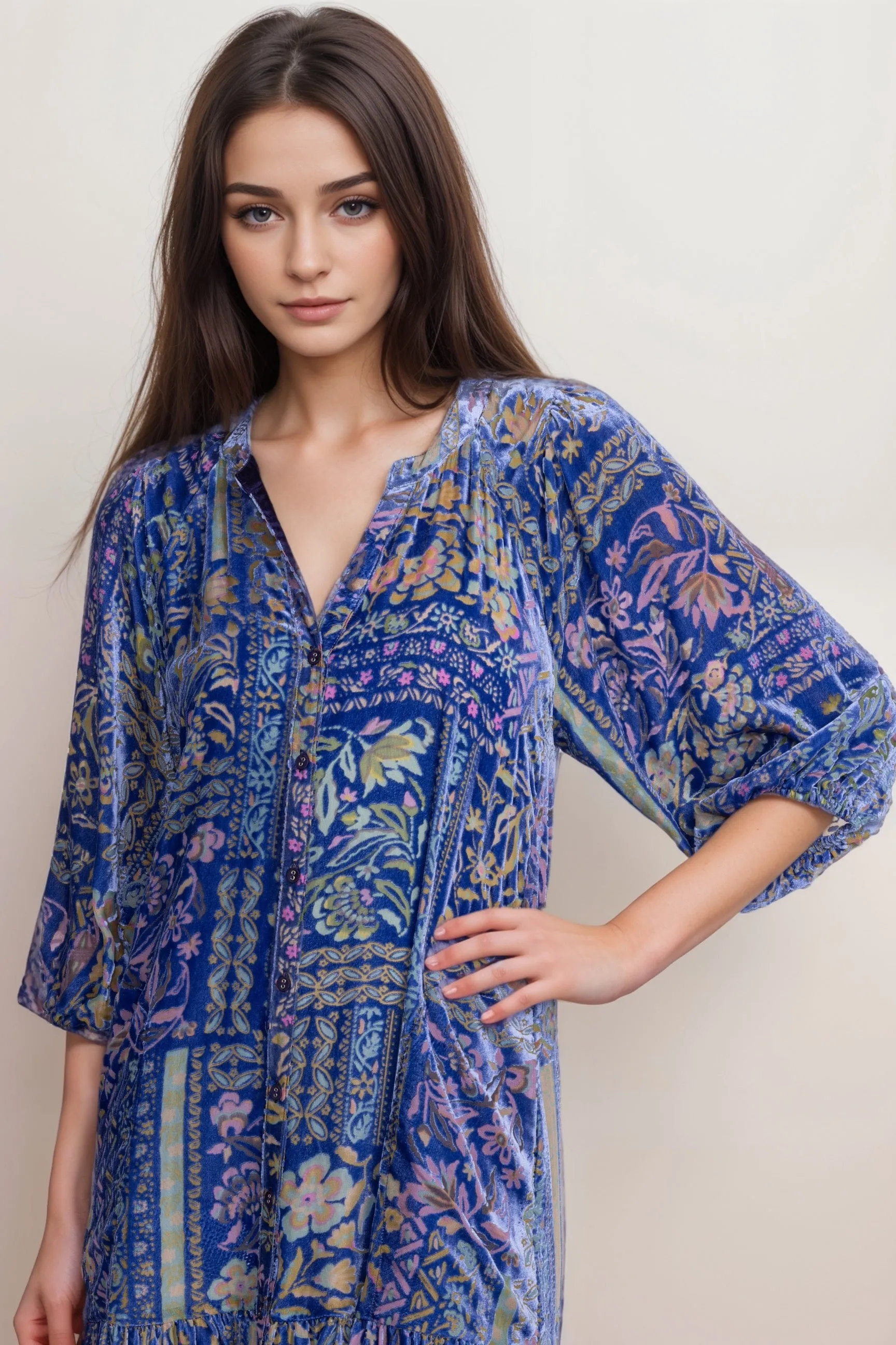 Johnny Was Blue Petite Size Yoka Burnout Midi Dress C34524A7