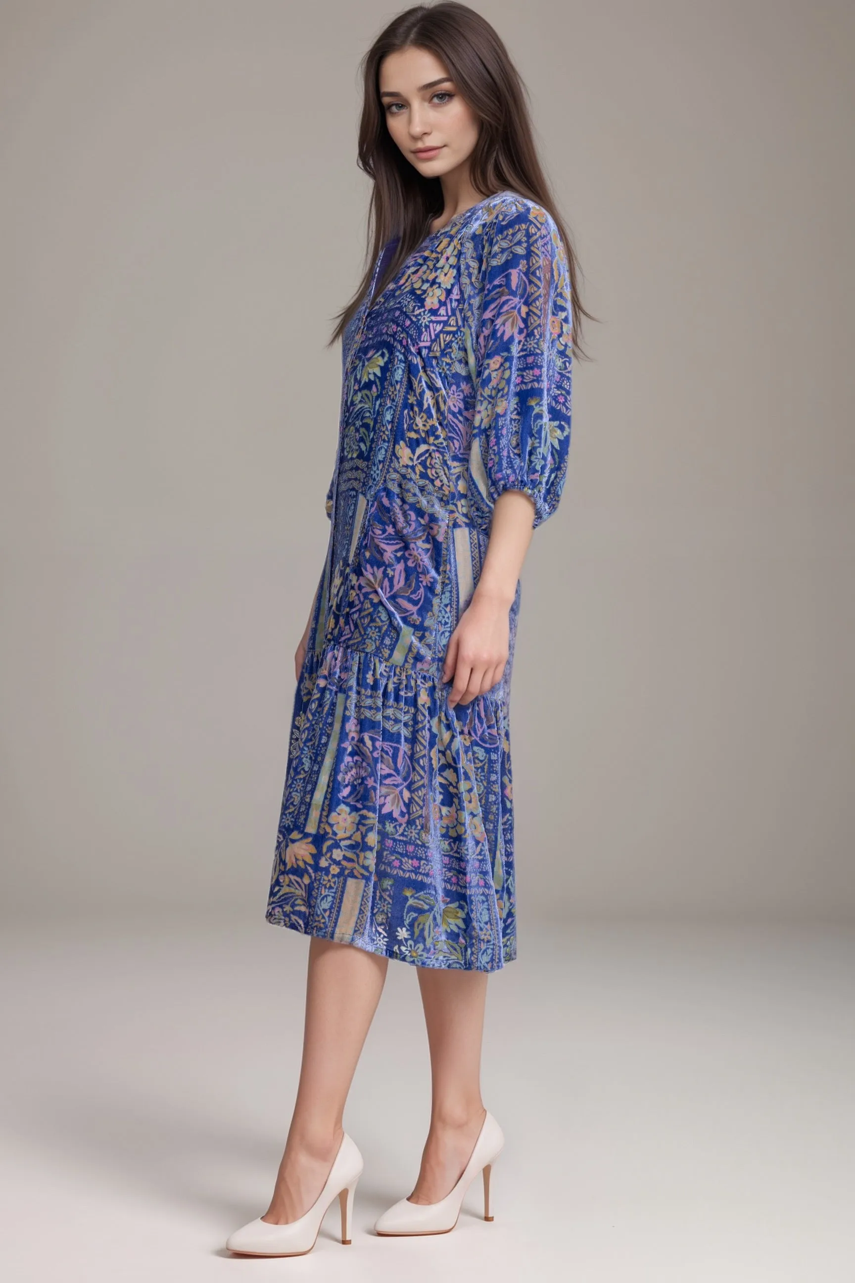 Johnny Was Blue Petite Size Yoka Burnout Midi Dress C34524A7