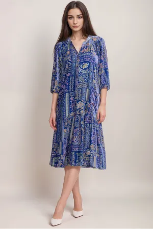 Johnny Was Blue Petite Size Yoka Burnout Midi Dress C34524A7