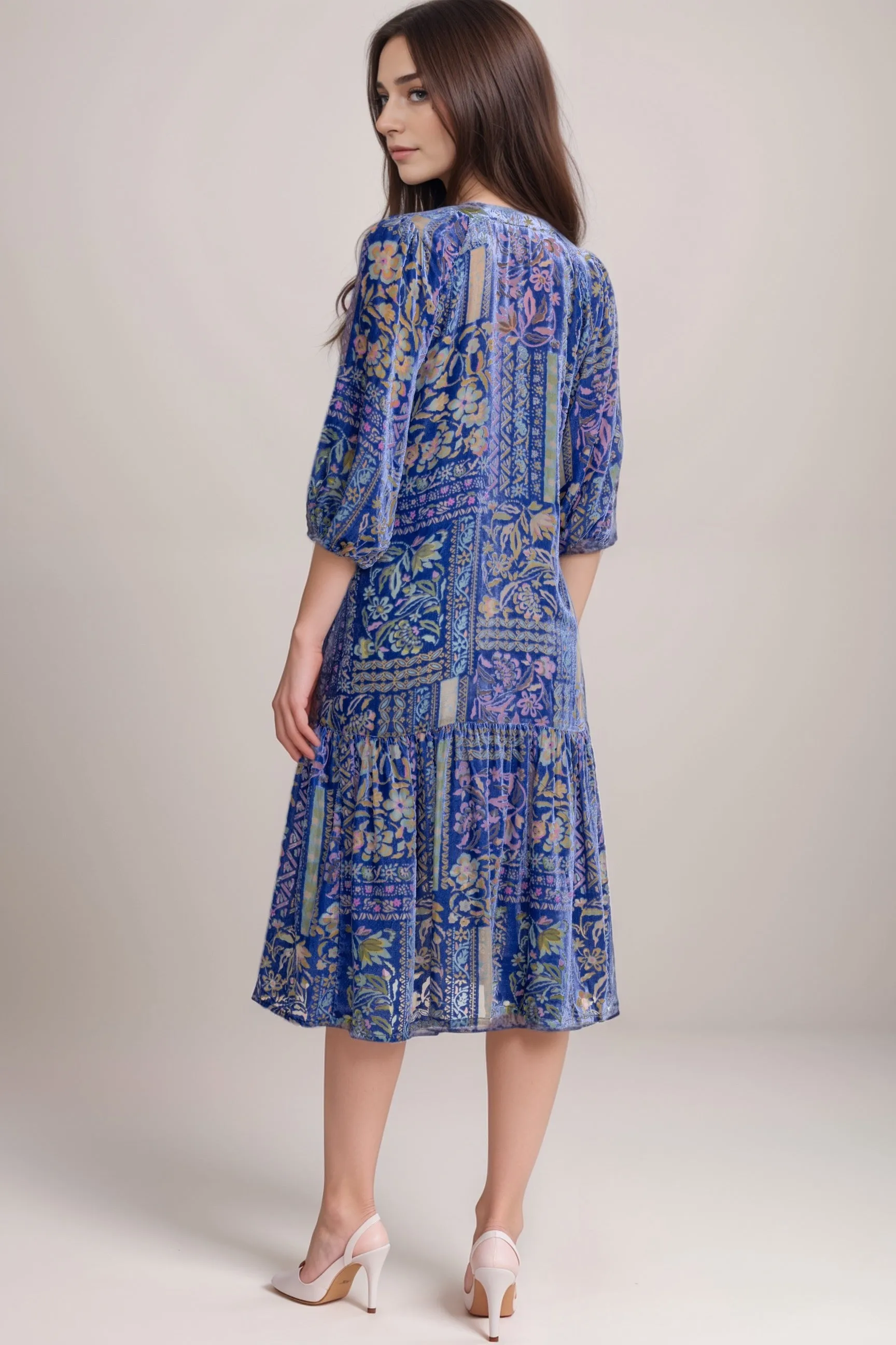 Johnny Was Blue Petite Size Yoka Burnout Midi Dress C34524A7