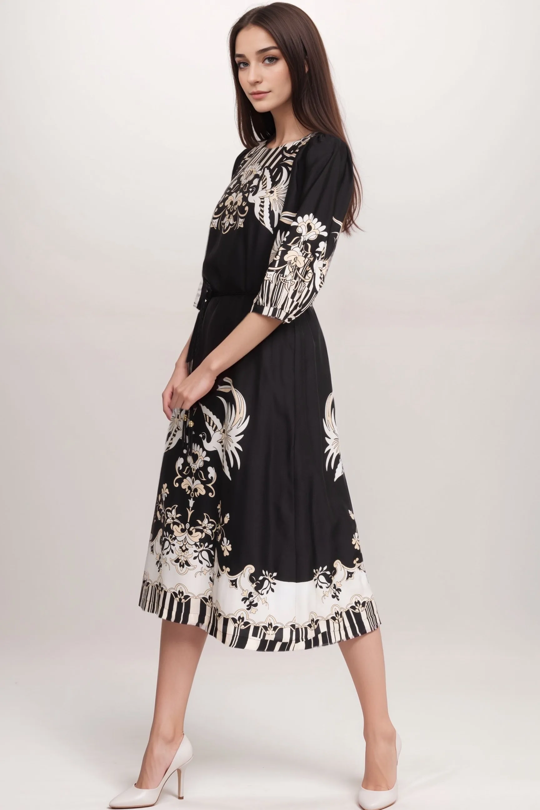 Johnny Was Jade Black Viviette Midi Dress L30624