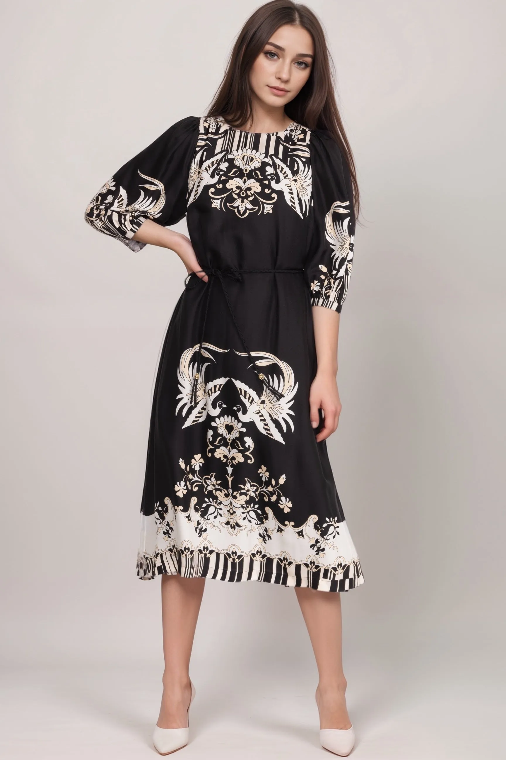 Johnny Was Jade Black Viviette Midi Dress L30624