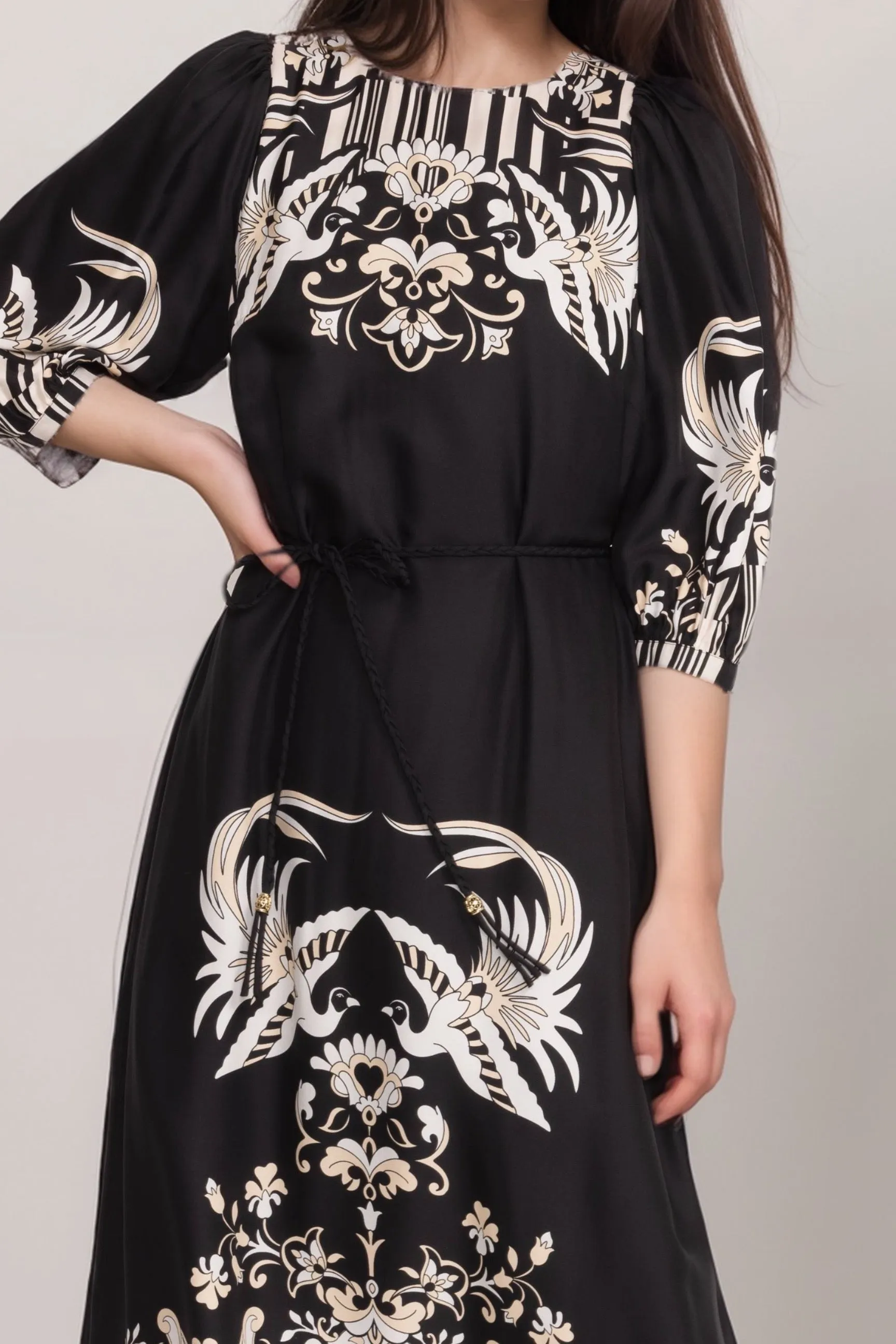 Johnny Was Jade Black Viviette Midi Dress L30624