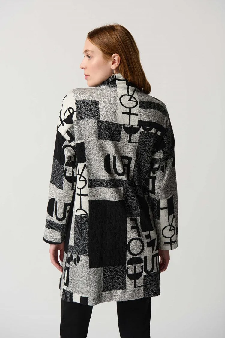 Joseph Ribkoff Wording Print Jacquard Knit Coat With Stand Collar