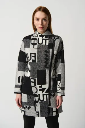 Joseph Ribkoff Wording Print Jacquard Knit Coat With Stand Collar