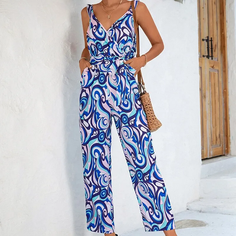 Jumpsuit mit blauem Aufdruck