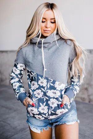 KaleaBoutique Beautiful Floral Splicing Cowl Neck Hoodie