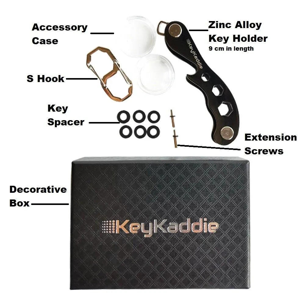 Key Holder │ Compact Key Organizer, Multitool Keychain and Bottle Opener including Durable Zinc Frame (Black), Anti Loosening Spacers & Screws -by KeyKaddie