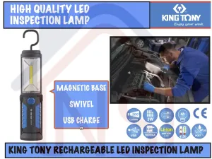 King Tony 9TA27 LED Work Lamp/ Rechargeable Working Light with Magnetic Base/ 3W COB   5 LED Lamp