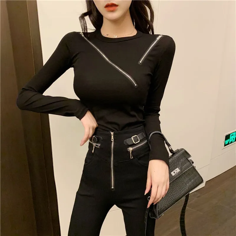 Knitted Sweaters Sexy Zipper Slim Fit Women's Sweater