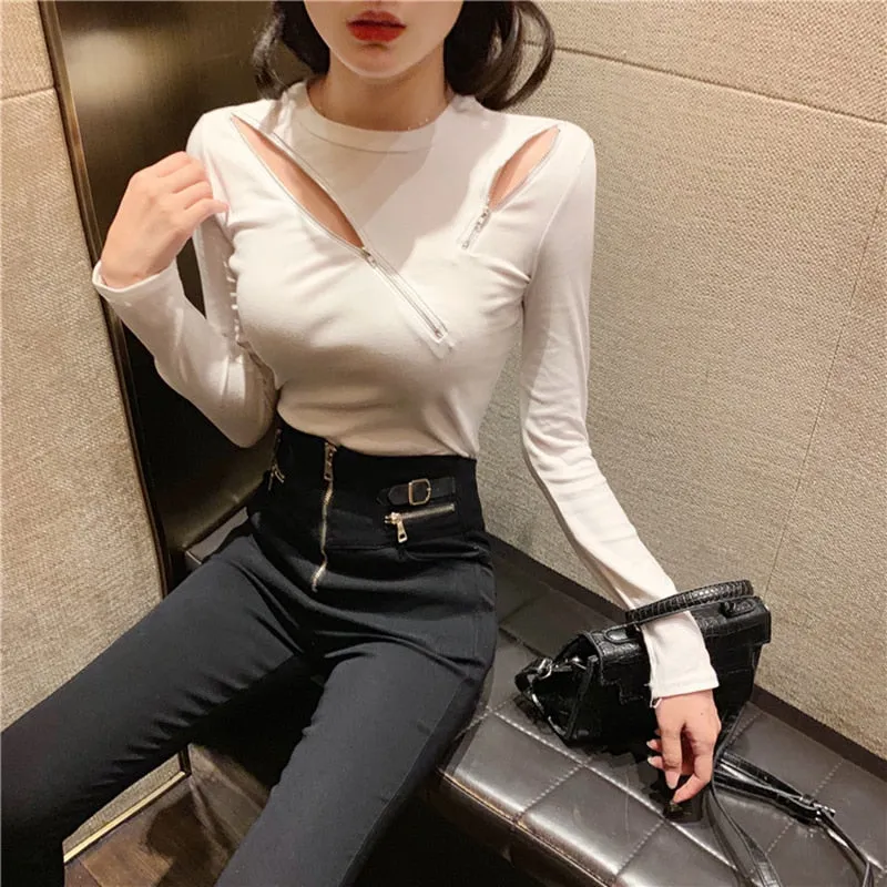 Knitted Sweaters Sexy Zipper Slim Fit Women's Sweater