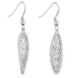 Ladies Sterling Silver Crystal Trinity Knot Twisted Drop Earrings
