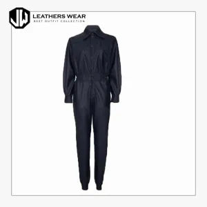 Leather Jumpsuit Navy Blue