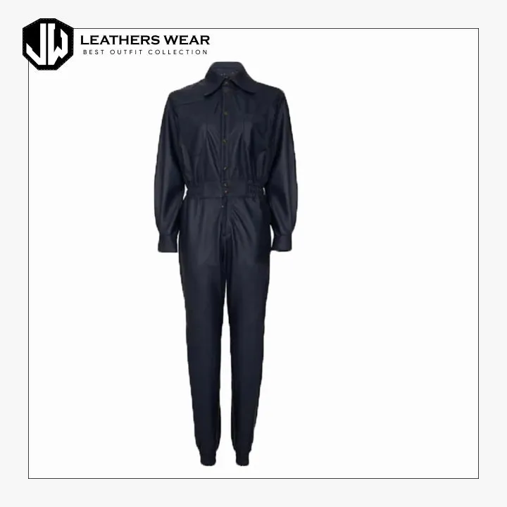 Leather Jumpsuit Navy Blue