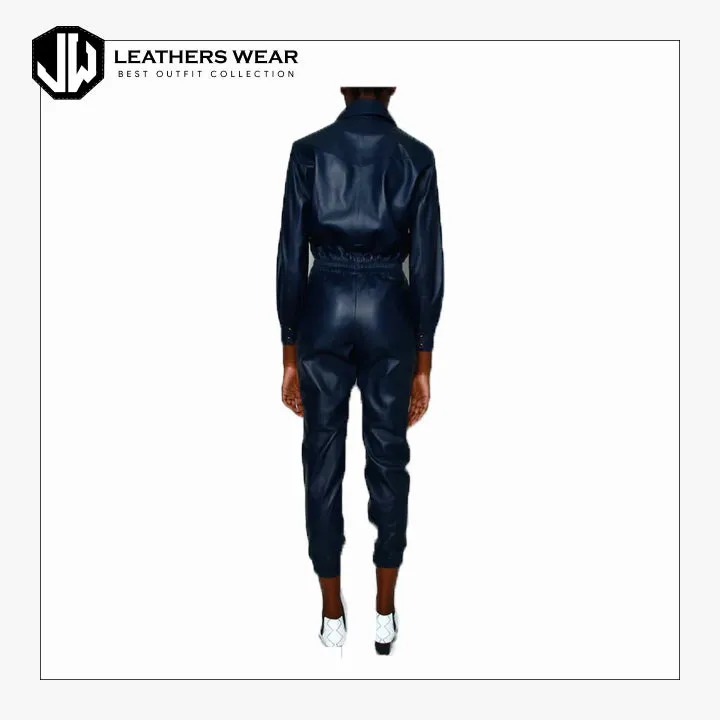 Leather Jumpsuit Navy Blue