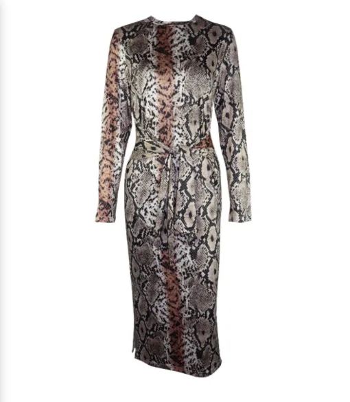 Leopard Sexy Dress Snake Print Long Skirt Long Sleeve Belt Skinny Dress