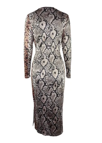 Leopard Sexy Dress Snake Print Long Skirt Long Sleeve Belt Skinny Dress