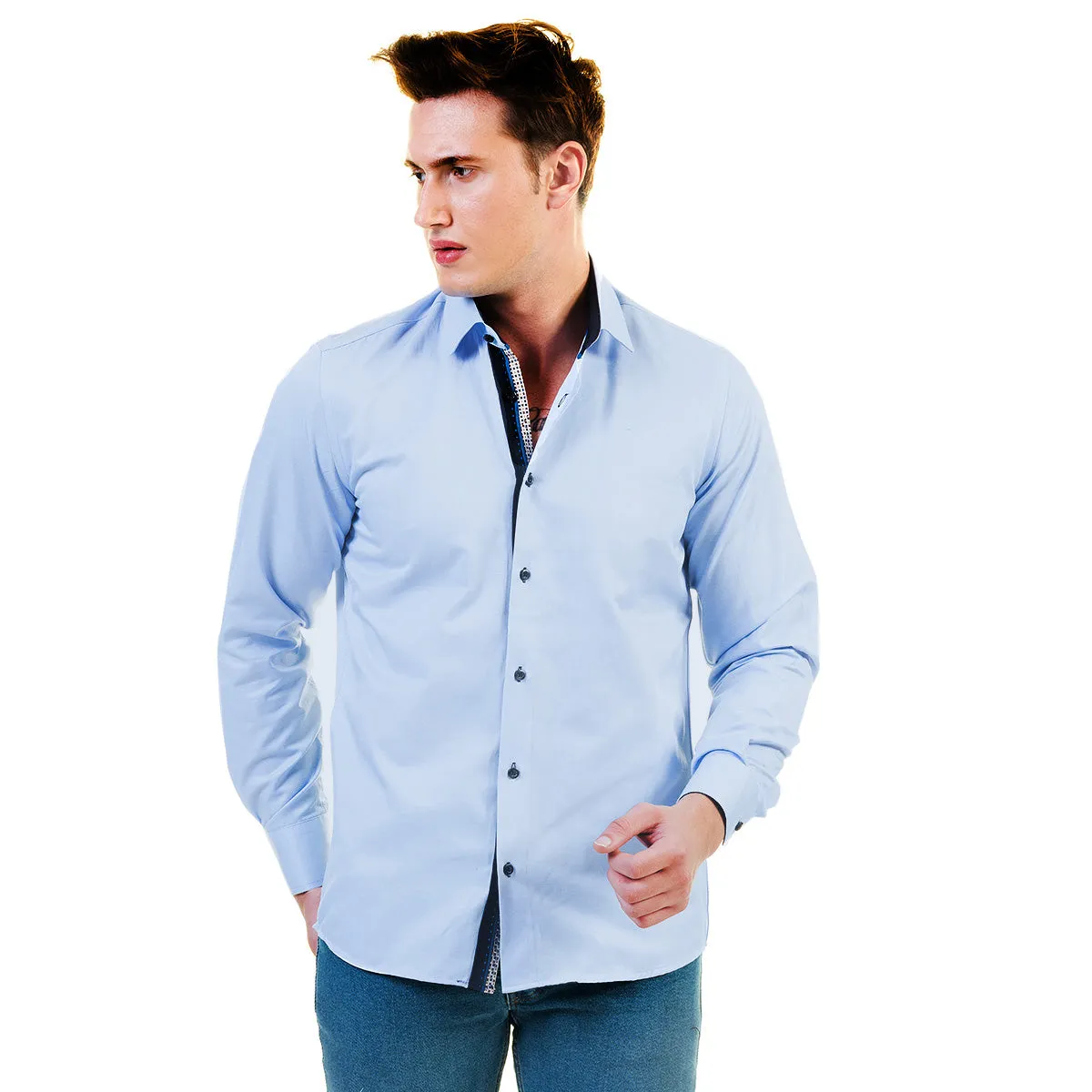 Light Blue Mens Slim Fit Designer Dress Shirt - tailored Cotton Shirts for Work