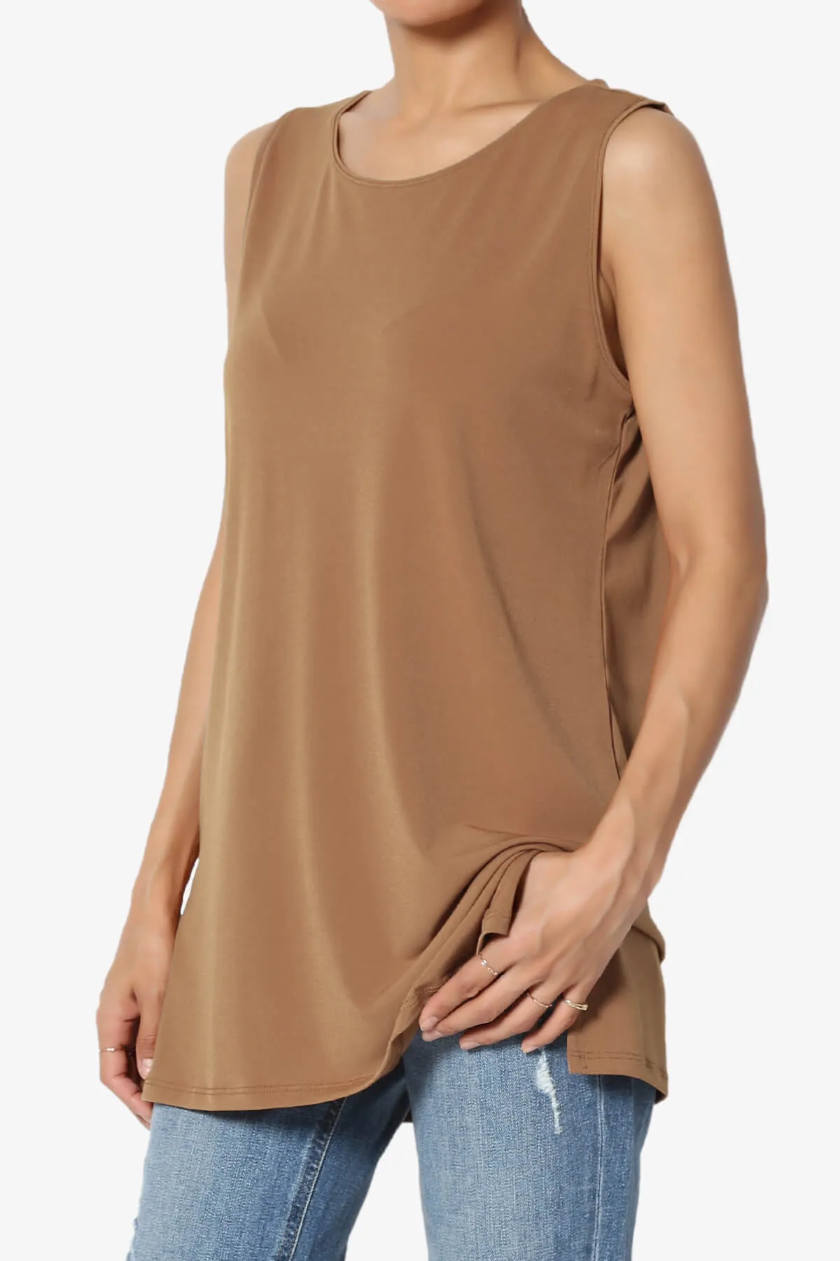 Lilly Sleeveless Side Slit Fluid Knit Tank Top PLUS