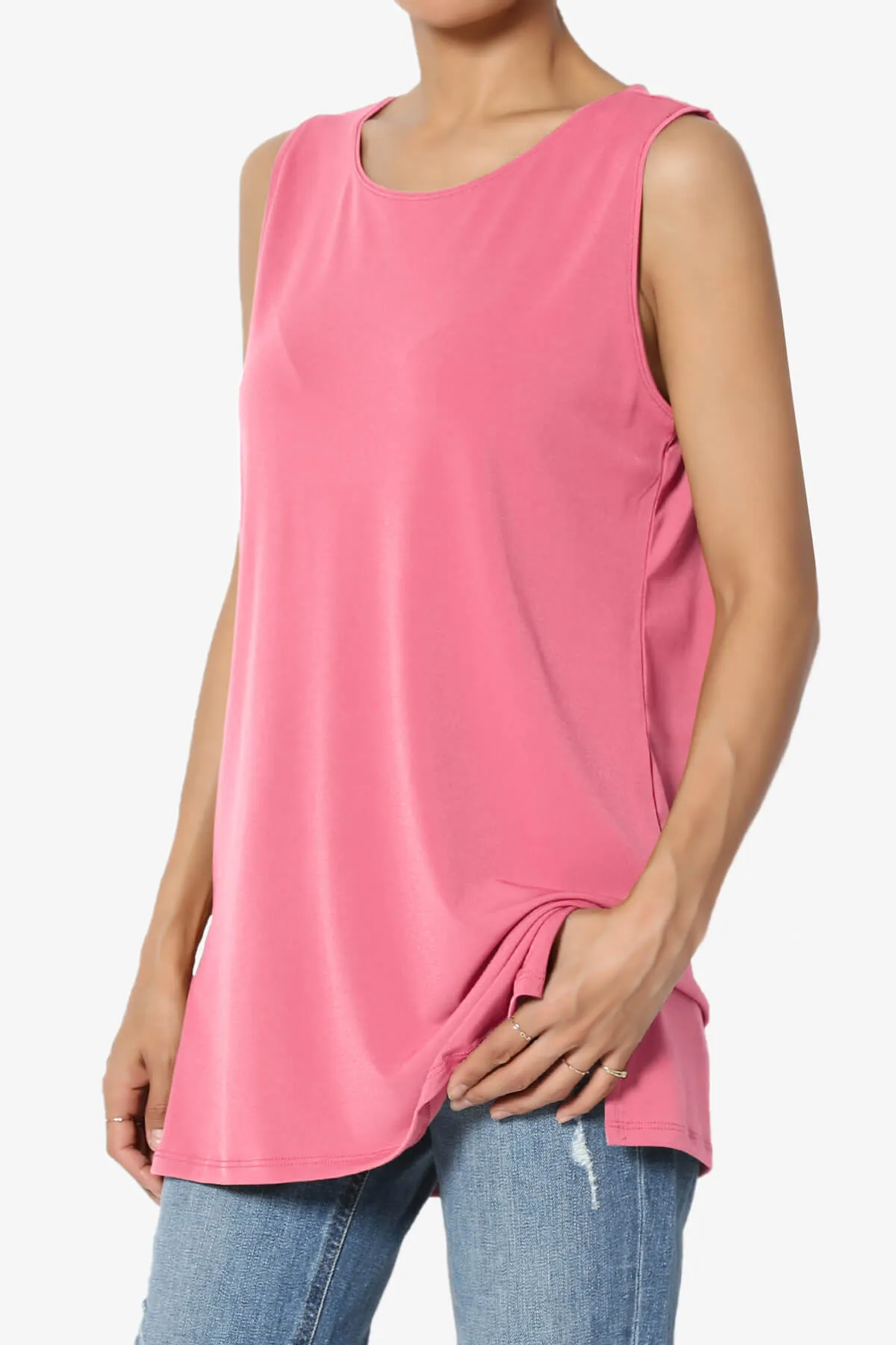Lilly Sleeveless Side Slit Fluid Knit Tank Top PLUS