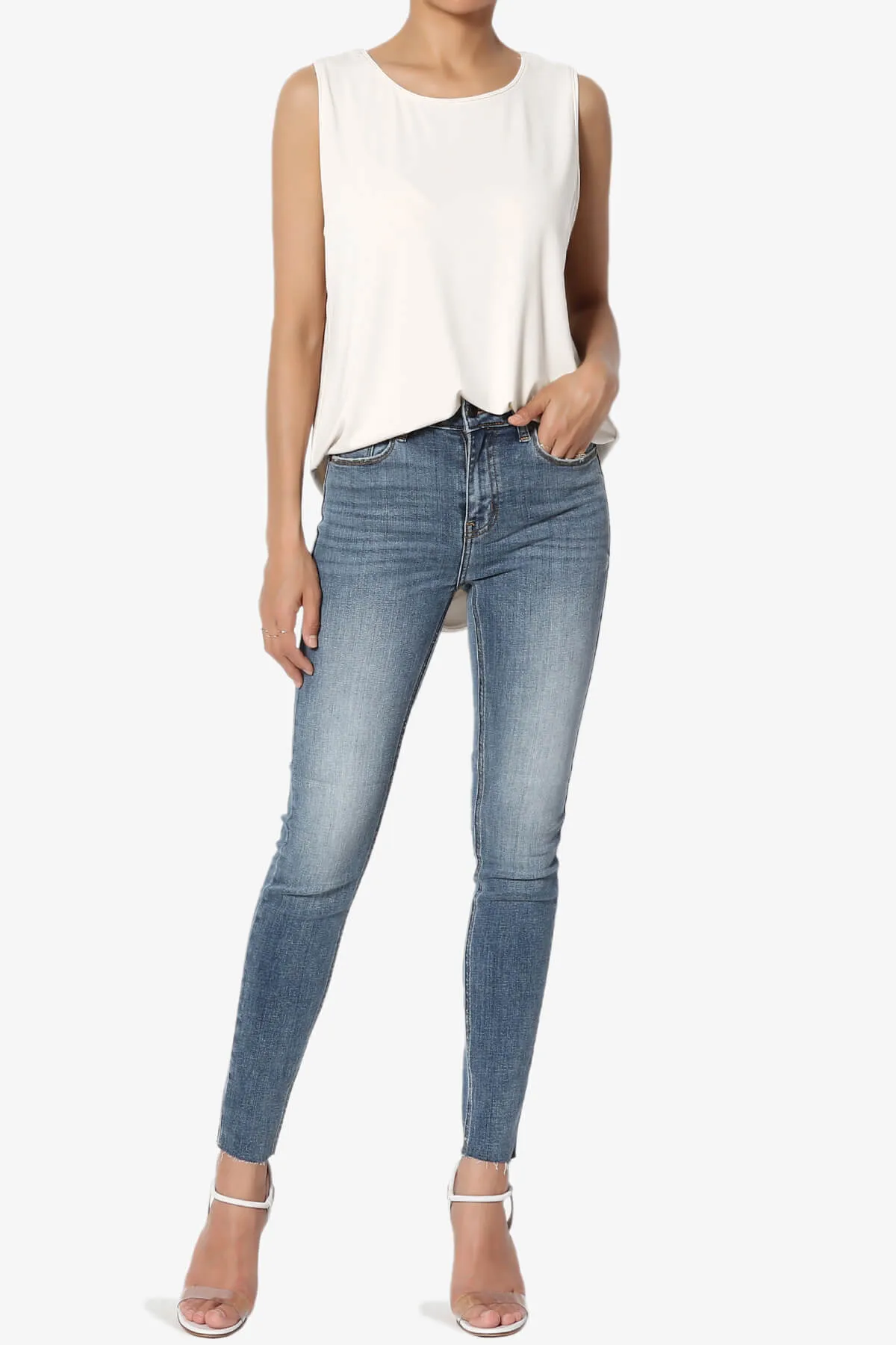 Lilly Sleeveless Side Slit Fluid Knit Tank Top PLUS
