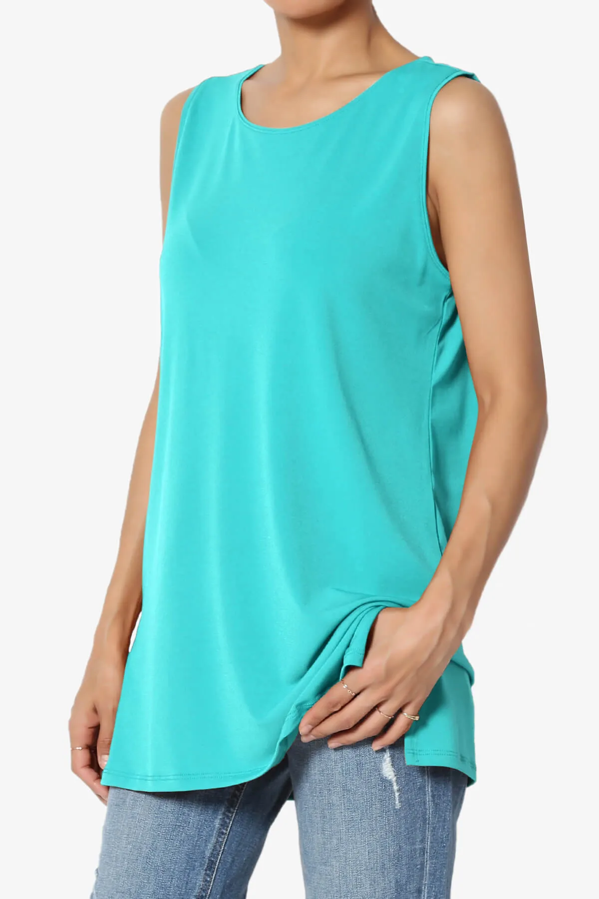Lilly Sleeveless Side Slit Fluid Knit Tank Top PLUS