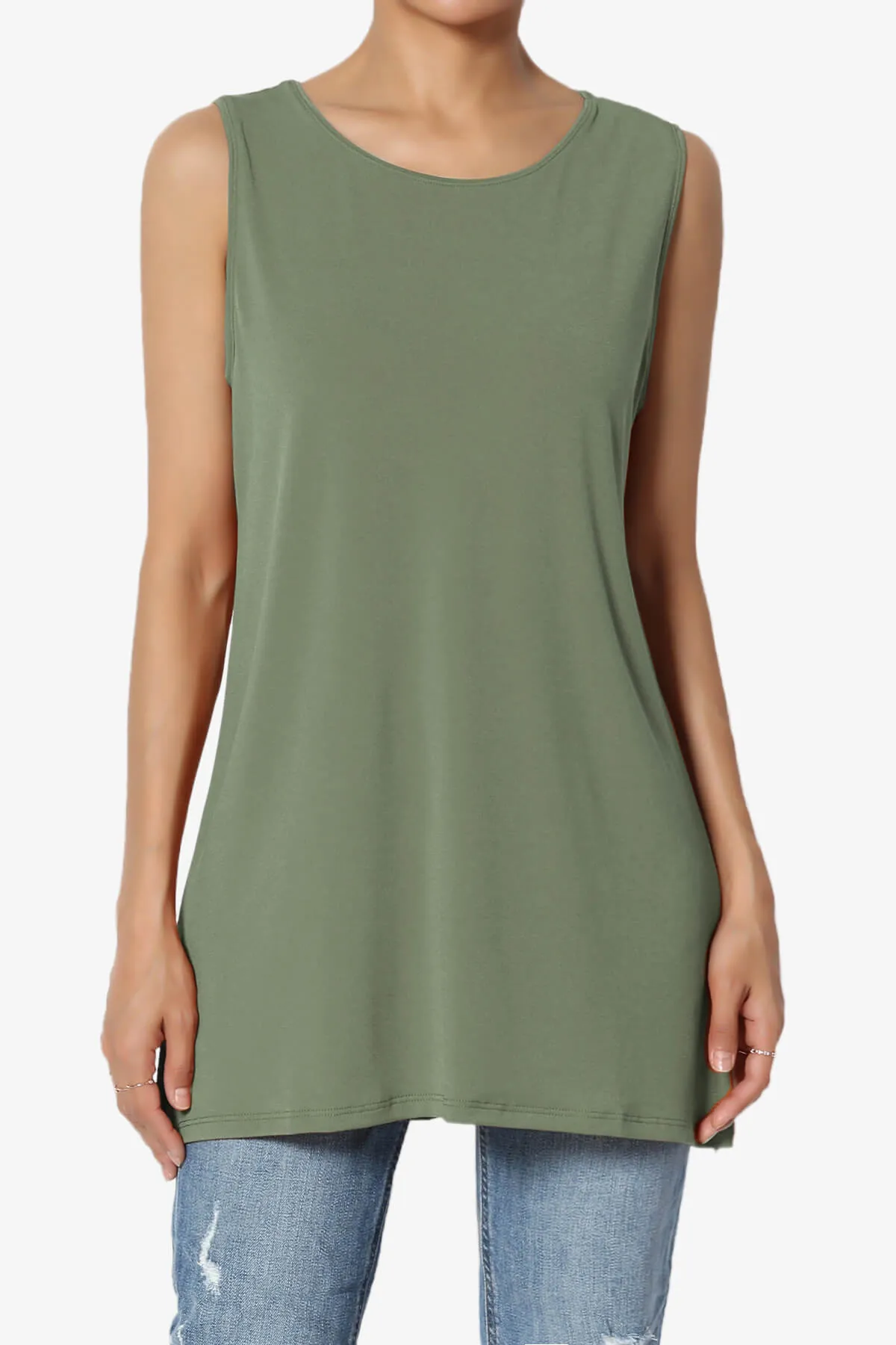 Lilly Sleeveless Side Slit Fluid Knit Tank Top PLUS