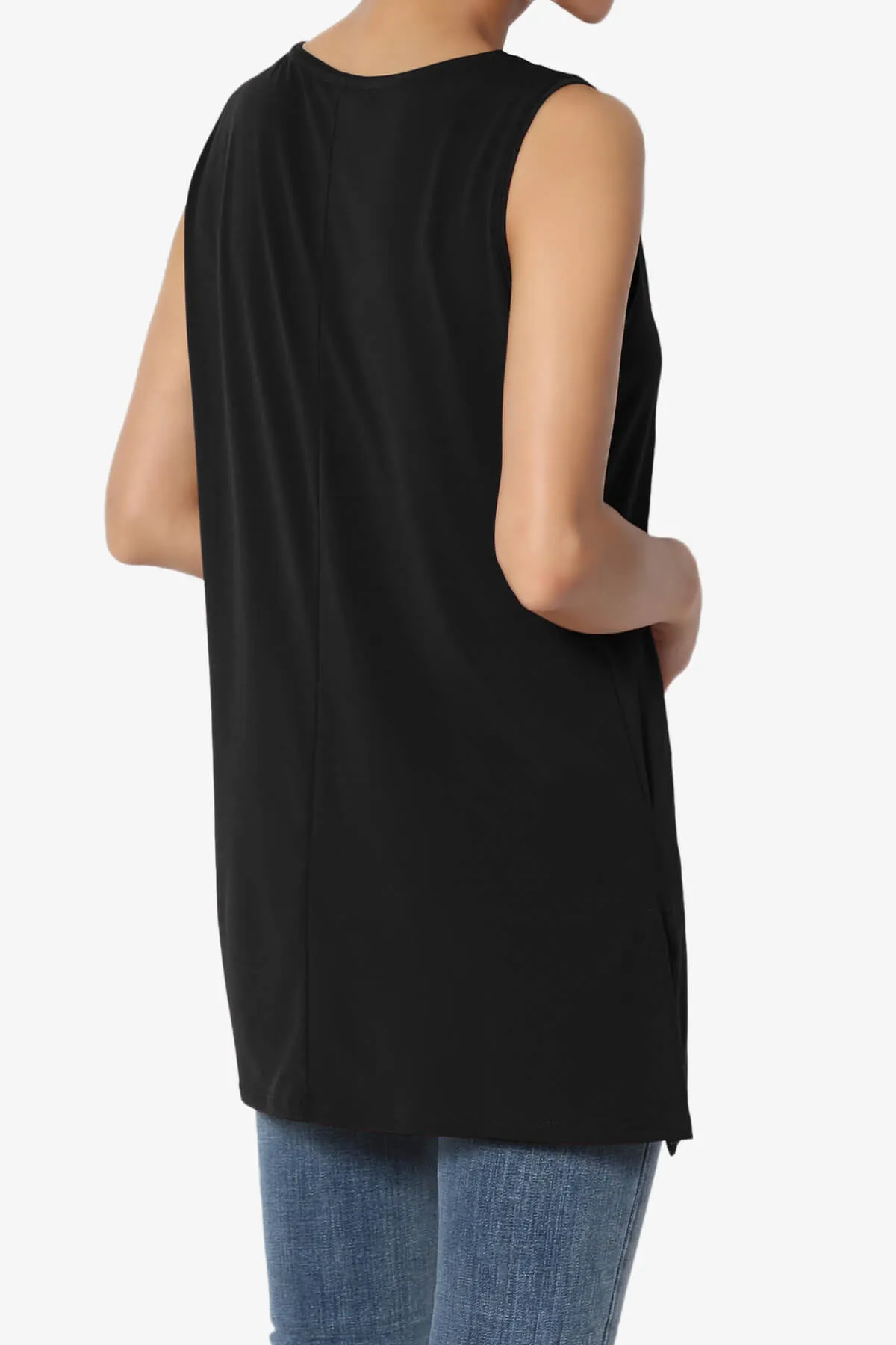 Lilly Sleeveless Side Slit Fluid Knit Tank Top PLUS