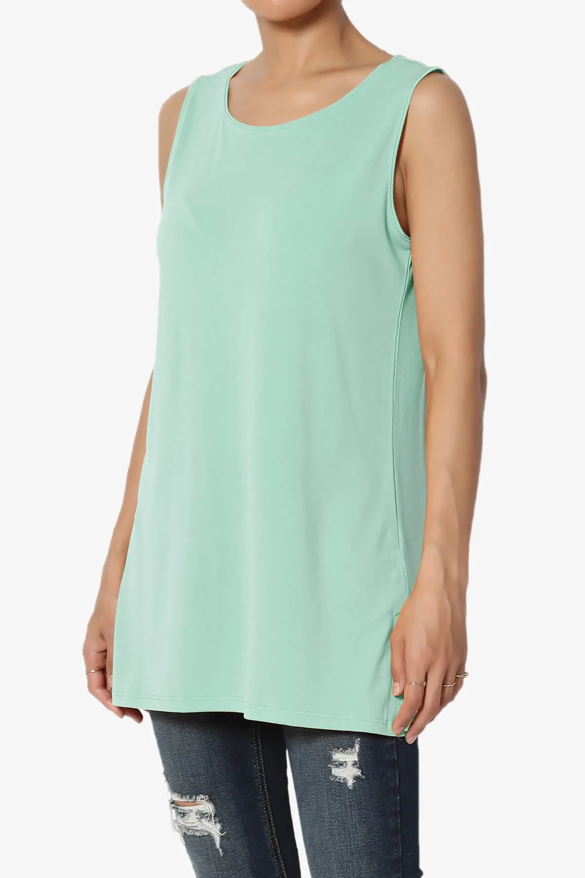 Lilly Sleeveless Side Slit Fluid Knit Tank Top PLUS