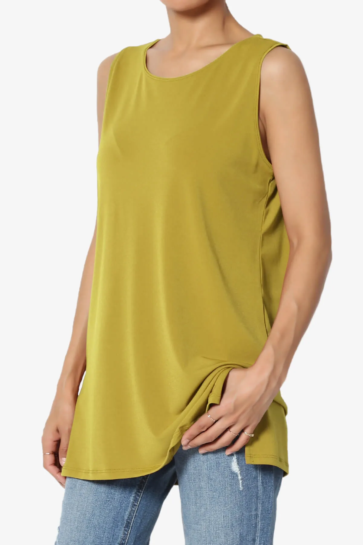 Lilly Sleeveless Side Slit Fluid Knit Tank Top PLUS