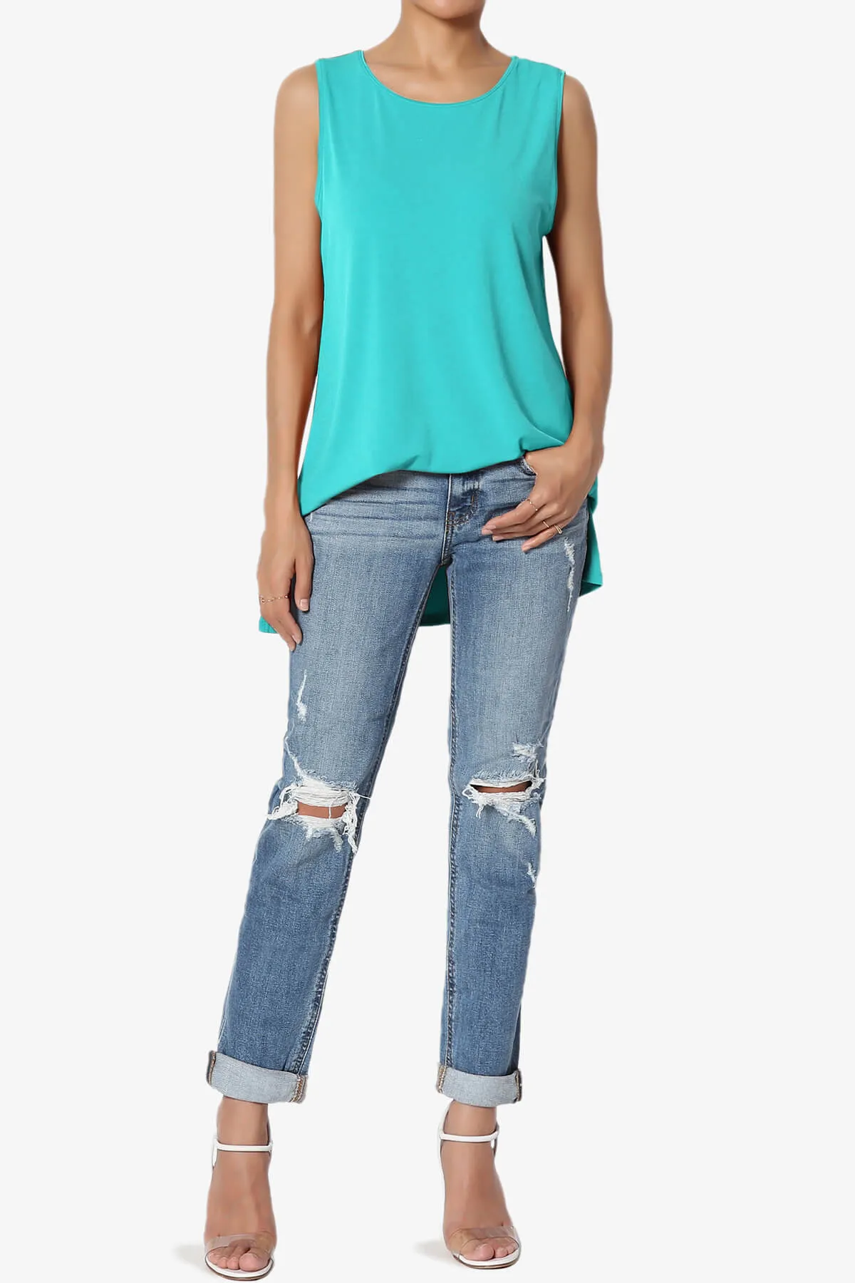 Lilly Sleeveless Side Slit Fluid Knit Tank Top PLUS