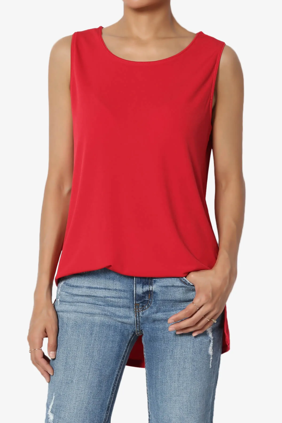 Lilly Sleeveless Side Slit Fluid Knit Tank Top PLUS