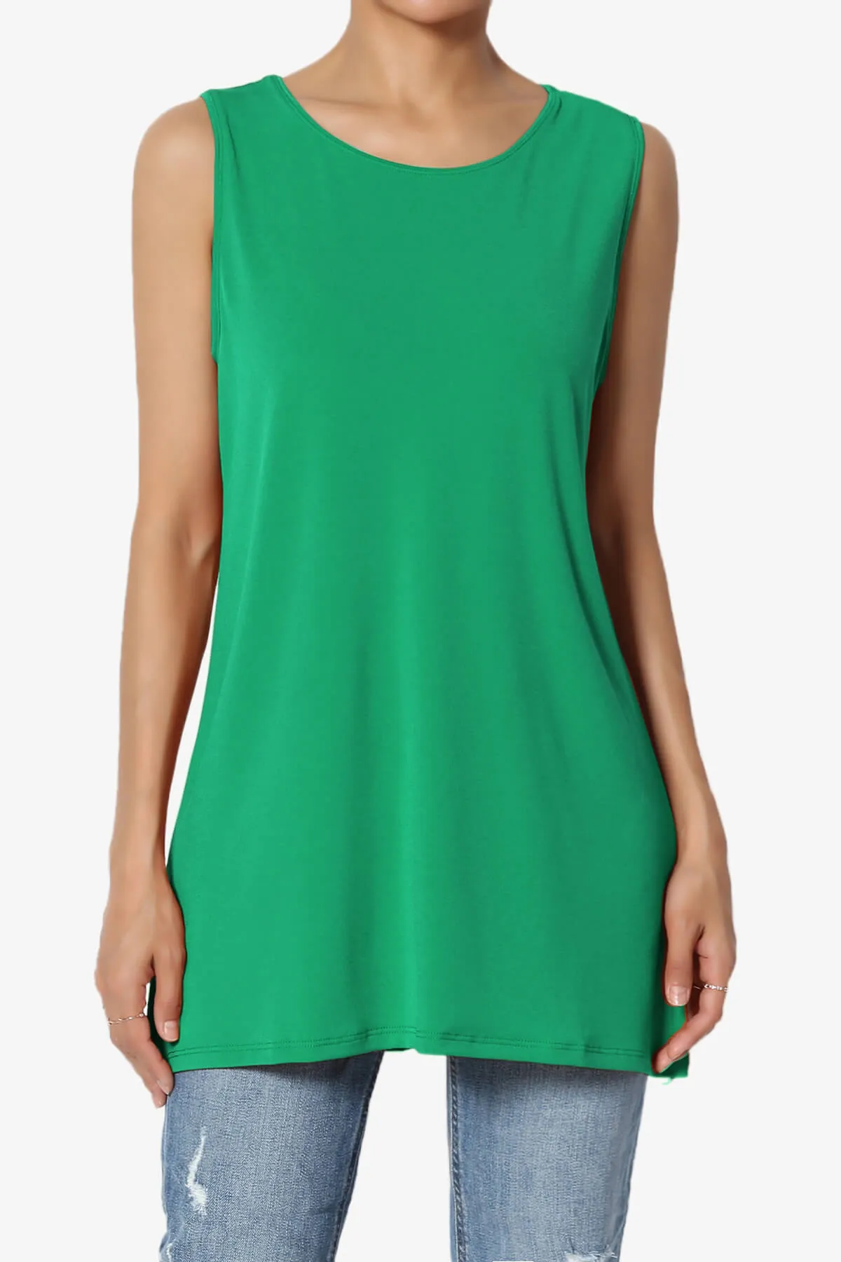 Lilly Sleeveless Side Slit Fluid Knit Tank Top PLUS