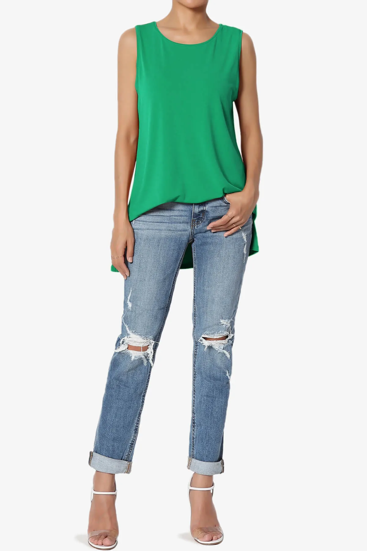 Lilly Sleeveless Side Slit Fluid Knit Tank Top PLUS