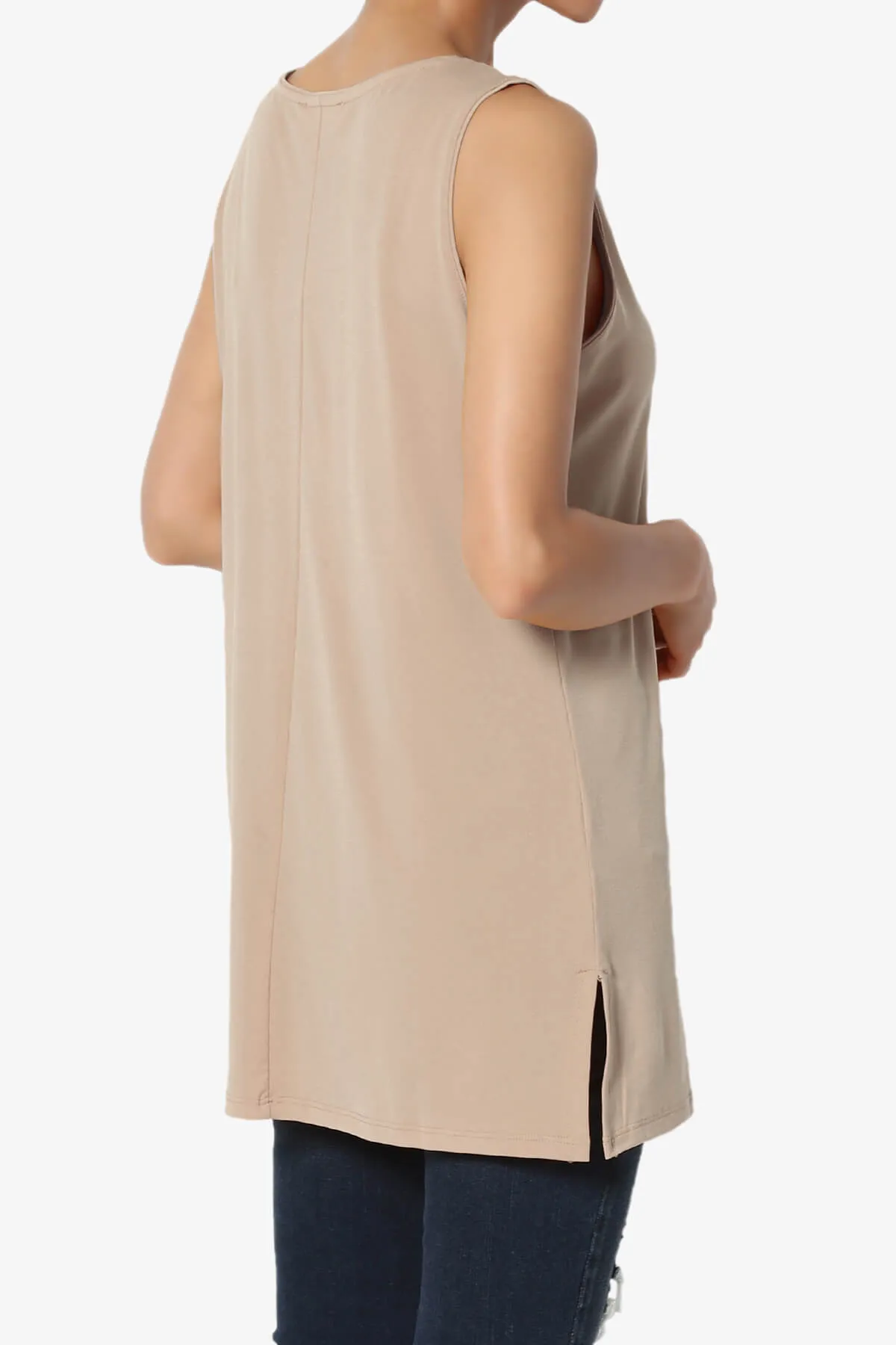 Lilly Sleeveless Side Slit Fluid Knit Tank Top PLUS